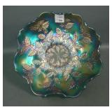 Fenton Green Holly Ruffled Bowl