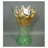 Fenton Lime Green /MG Long Thumbprint Squatty Vase