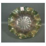 Maker? Green Peacock Tail Ruffled Bowl