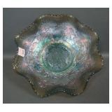 Fenton Lime Green 2 Flowers Ftd Ruffled Bowl