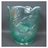 Fenton Ice Green Opal Atlantis Carnival Glass Vase