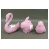 Three Fenton Lavender Satin Figurines