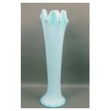 Fenton Blue Satin Diamond Point Columns Vase