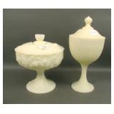 Two Fenton Custard Glass Covered Candy Jars
