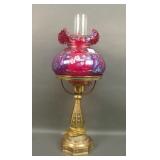 1997 Fenton Red Decorated Carnival Glass Lamp