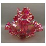Fenton Red Carnival Glass Hobnail Epergne