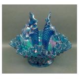Fenton Blue Carnival Glass Hobnail Epergne,