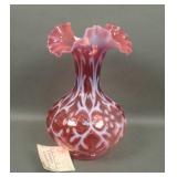 Fenton Country Cranberry Opal Spanish Lace Vase