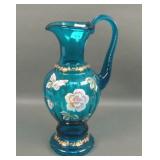 Fenton New Century Bill Fenton Decorated Blue Ewer