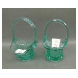Two Fenton Seafoam Green Miniature Baskets