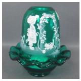 Fenton Green Mary Gregory Style Fairy Lamp