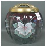 Fenton Rubina Verde Decorated Melon Box.