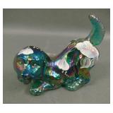 Fenton Green Carnival Glass Decorated Puppy Figure