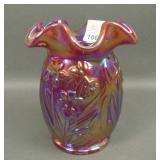 Fenton Red Carnival Glass Daffodil Ruffled Vase