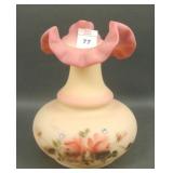 Fenton Burmese Hand Painted Rose Decorated Vase