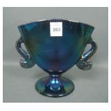 Fenton Purple Stretch Dbl Dolphin Fan Vase