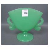 Fenton Jade Green Dbl Dolphin Fan Vase