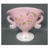 Fenton Rosalene Decorated Dbl Dolphin Fan Vase