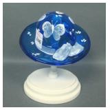 Fenton Cobalt Blue Decorated Hat with Stand