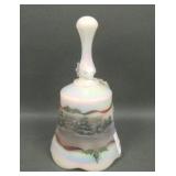 1993 Fenton White Opal Iridised Winter Scene Bell