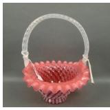 Fenton Ciuntery Cran. Opal Hobnail Swirl Basket