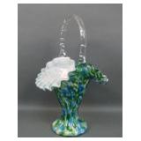 Fenton Vasa Murrhina Blue/ Grn Adventurine Basket