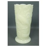 Fenton Glossy Custard Peacocks Vase