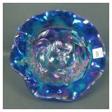 MIMI Blue Carnival Glass Ruffled Farmyard Bowl