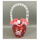 Fenton Cranberry Opal Open-Heart Arches Basket