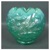 Fenton Ice Green Opal Poppy Rose Bowl