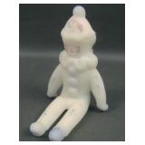 Fenton White Satin Hand Painted Sitting Clown