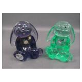 2 Fenton Hand Painted Bunny Figurines