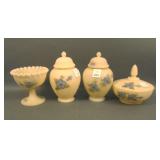 Four Pieces Fenton Satin Decorated Cameo Glass