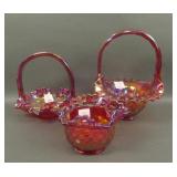 Three Fenton Red Carnival Glass Items