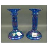Fenton Blue Carnival Glass Candlesticks