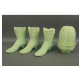 Lot of Four Fenton Lime Green Satin Items