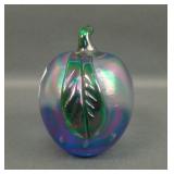 Joe St Claire Blue Carnival Glass Apple Paperweigh