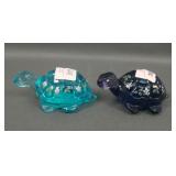 Two Fenton Crystal Decorated Turtles