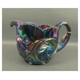 Fenton Purple Carnival Glass Aztec Squatty Pitcher