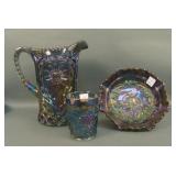 Three Imperial IG Smoke Carnival Glass Items