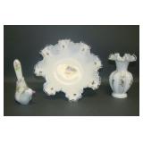 Three Fenton MG Violets in Snow Silvercrest Items