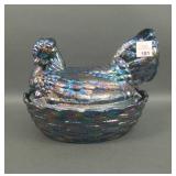 Large Purple Carnival Glass Hen on Nest Candy Jar