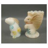 Two Fenton Satin Decorated Bunny Rabbits