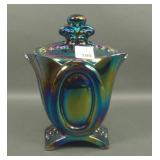 LE Smith Purple Carnival Glass Covered Candy Dish
