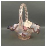 Fenton Pink Opal/ Purple Edge Ribbed Basket