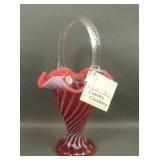 Fenton Country Cranberry Swirl Handled Basket