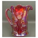 Mosser Red Carnival Glass Inverted Thistle Pitcher