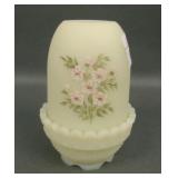 Fenton Custard Floral Decorated Fairy Lamp