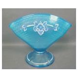 Fenton Celeste Blue Diamond Optic Fan Vase