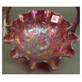 Fenton Red Holly Carnival Glass Ruffled Basket